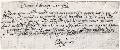 Manifesto affisso a Boston durante la guerra di Filippo, da 